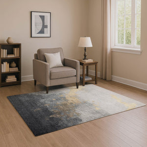 HomeRoots 8' Gold and Gray Abstract Round Washable Rug with UV Protection - Stylish, Durable, Easy-Care Design 706712