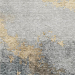 HomeRoots 8' Gold and Gray Abstract Round Washable Rug with UV Protection - Stylish, Durable, Easy-Care Design 706712