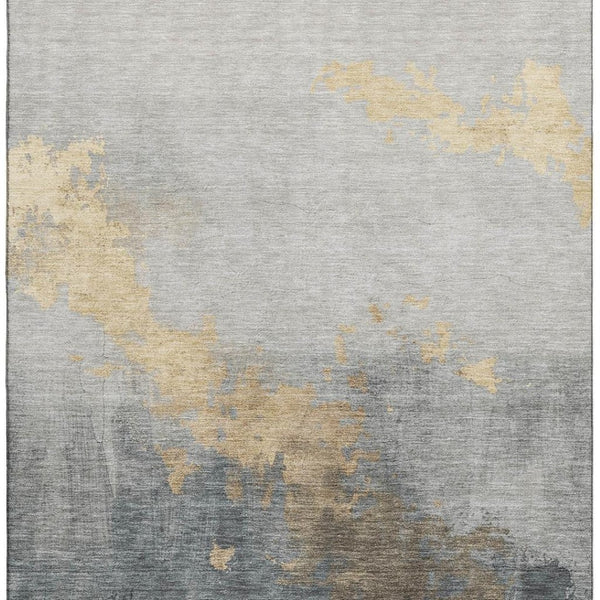 HomeRoots 8' Gold and Gray Abstract Round Washable Rug with UV Protection - Stylish, Durable, Easy-Care Design 706712