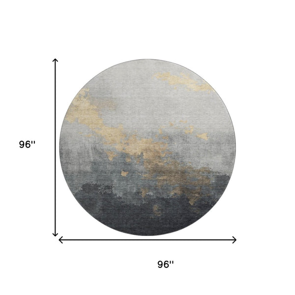 HomeRoots 8' X 10' Gold and Gray Abstract Washable Area Rug – Durable, UV Protected, Perfect for Busy Homes 706713