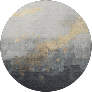 HomeRoots 8' X 10' Gold and Gray Abstract Washable Area Rug – Durable, UV Protected, Perfect for Busy Homes 706713