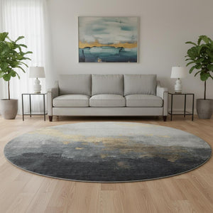 HomeRoots 8' X 10' Gold and Gray Abstract Washable Area Rug – Durable, UV Protected, Perfect for Busy Homes 706713