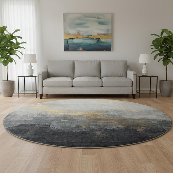 HomeRoots 8' X 10' Gold and Gray Abstract Washable Area Rug – Durable, UV Protected, Perfect for Busy Homes 706713