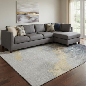 HomeRoots 9' X 12' Gold and Gray Abstract Washable Area Rug - UV Protected, Stain Resistant, Durable Design! 706714