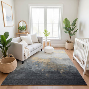 HomeRoots 9' X 12' Gold and Gray Abstract Washable Area Rug - UV Protected, Stain Resistant, Durable Design! 706714