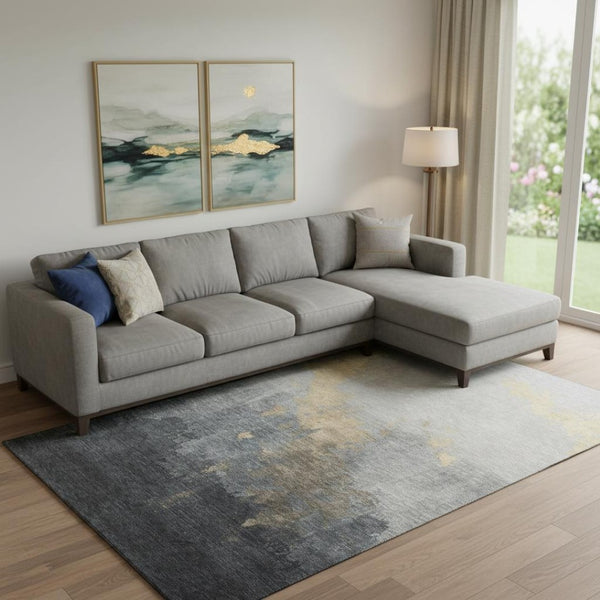 HomeRoots 10' X 14' Gold & Gray Abstract Washable Area Rug - UV Protected, Stain Resistant & Non-Slip Backing 706715