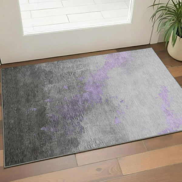 HomeRoots 5' X 8' Lavender & Gray Abstract Washable Area Rug - UV Protected, Pet-Friendly, and Stylish Comfort 706717