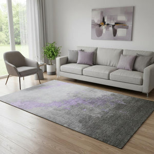 HomeRoots 8' Modern Abstract Lavender and Gray Washable Round Rug - Durable, Stain-Resistant, UV Protected 706718