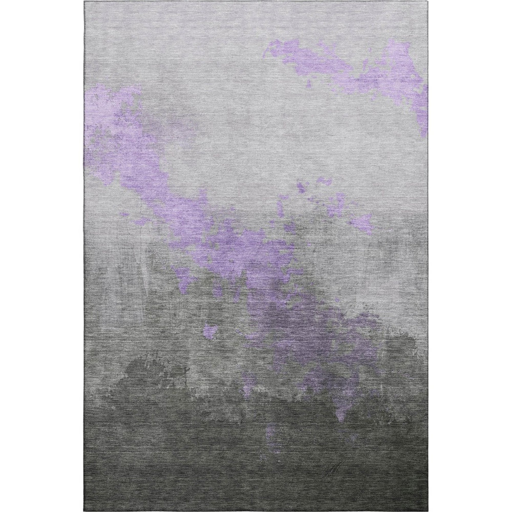HomeRoots 8' Modern Abstract Lavender and Gray Washable Round Rug - Durable, Stain-Resistant, UV Protected 706718