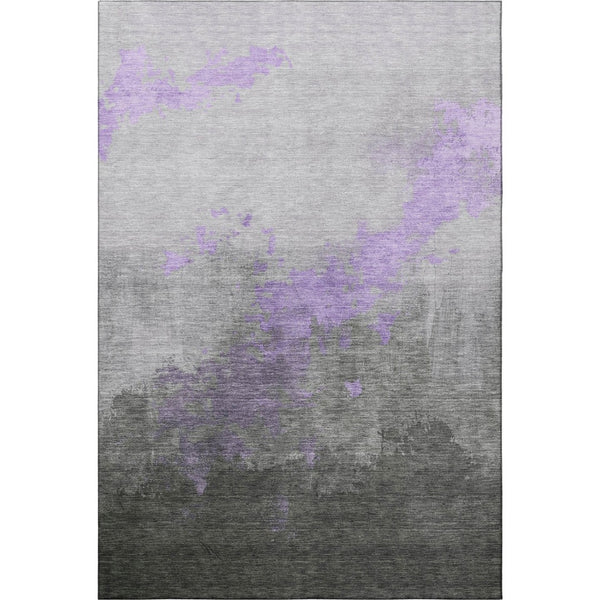 HomeRoots 8' Modern Abstract Lavender and Gray Washable Round Rug - Durable, Stain-Resistant, UV Protected 706718