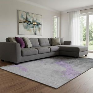 HomeRoots 9' X 12' Contemporary Lavender & Gray Abstract Washable Area Rug with UV Protection & Durability 706720