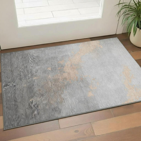 HomeRoots 5' X 8' Stylish Peach & Gray Abstract Area Rug - Washable, Stain-Resistant, UV Protected, Non-Slip! 706723