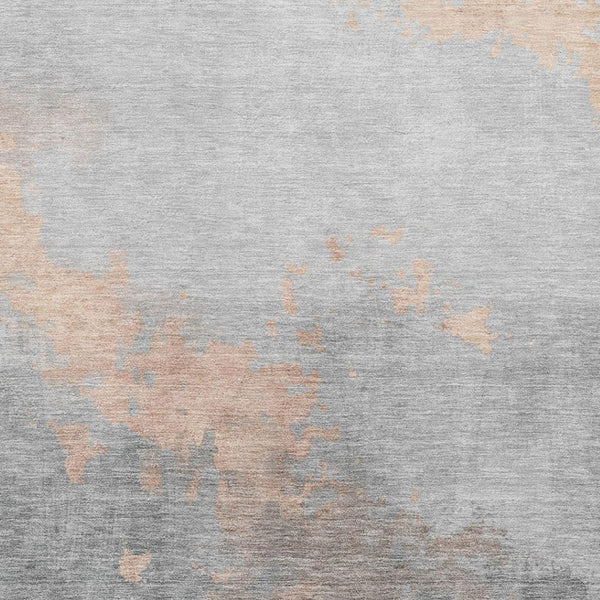 HomeRoots 8' Peach and Gray Abstract Washable Round Rug - Durable, UV-Protected, Pet-Friendly for Modern Spaces 706724