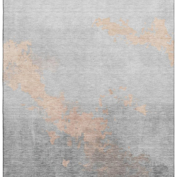 HomeRoots 8' Peach and Gray Abstract Washable Round Rug - Durable, UV-Protected, Pet-Friendly for Modern Spaces 706724