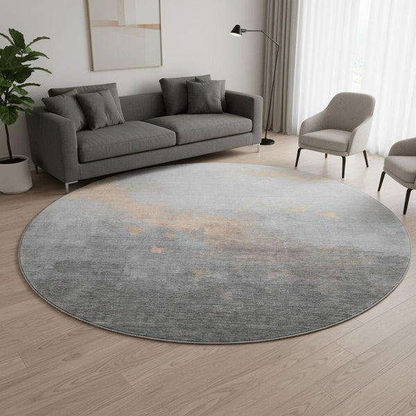 HomeRoots 8' X 10' Modern Peach & Gray Abstract Durable Area Rug - Washable, UV-Resistant, Non-Slip Design! 706725