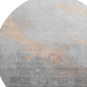 HomeRoots 8' X 10' Modern Peach & Gray Abstract Durable Area Rug - Washable, UV-Resistant, Non-Slip Design! 706725