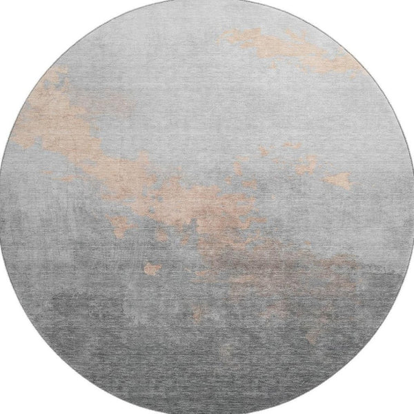 HomeRoots 8' X 10' Modern Peach & Gray Abstract Durable Area Rug - Washable, UV-Resistant, Non-Slip Design! 706725