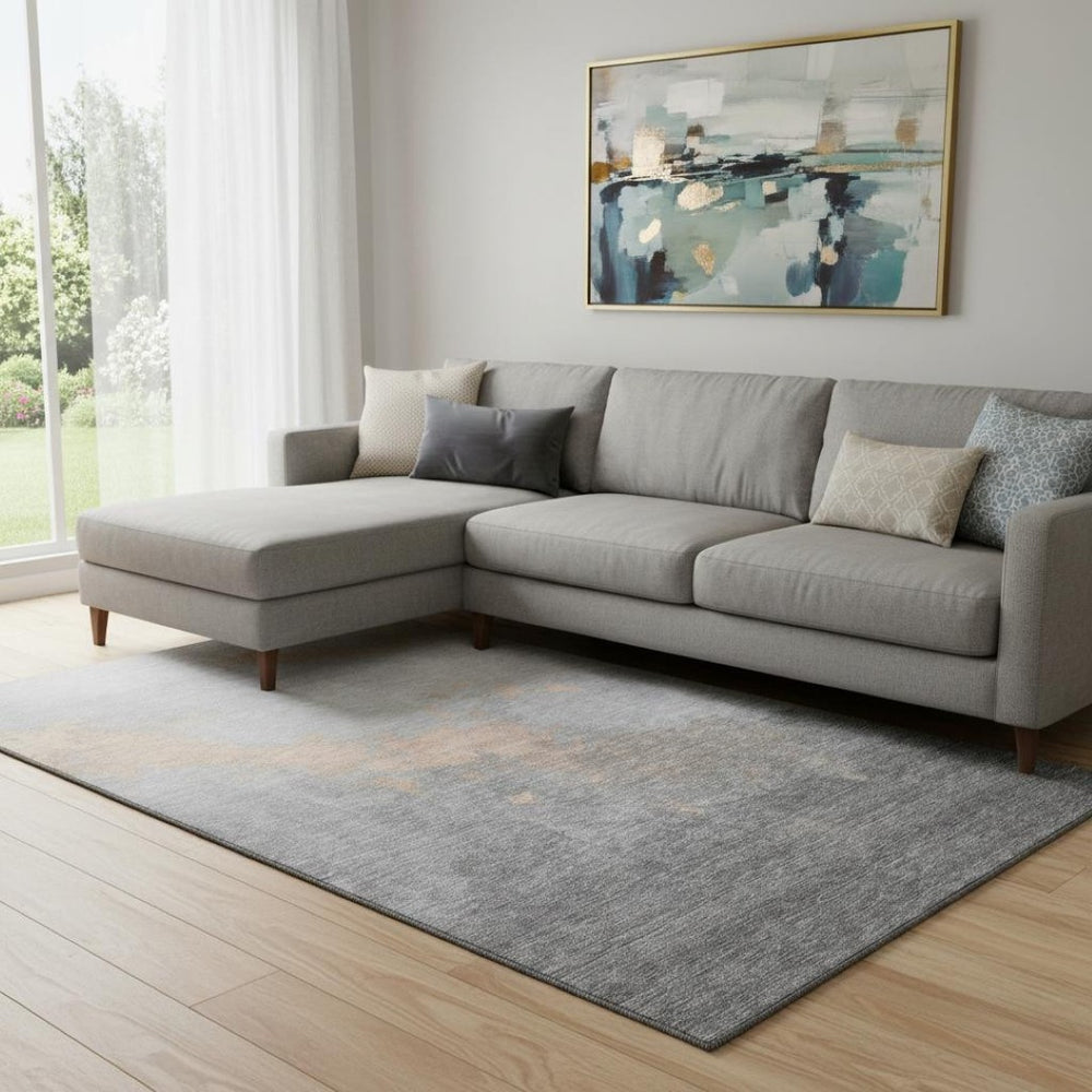 HomeRoots 9' X 12' Peach and Gray Abstract Area Rug - Modern Washable Design with UV Protection for Durability 706726