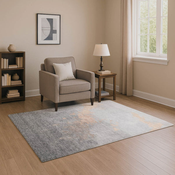 HomeRoots 9' X 12' Peach and Gray Abstract Area Rug - Modern Washable Design with UV Protection for Durability 706726