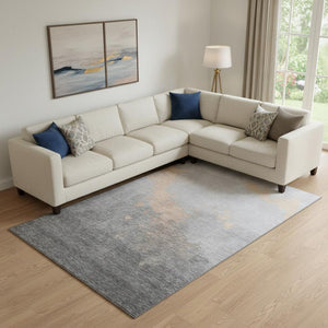 HomeRoots 10' X 14' Peach and Gray Abstract Area Rug - Washable, UV-Protected, Durable, and Stylish Design 706727