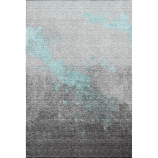 HomeRoots 5' X 8' Teal and Gray Abstract Area Rug - Washable, UV-Protected, Perfect for High-Traffic Homes! 706729