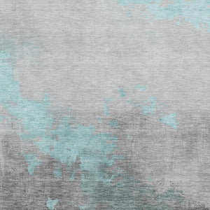 HomeRoots 5' X 8' Teal and Gray Abstract Area Rug - Washable, UV-Protected, Perfect for High-Traffic Homes! 706729