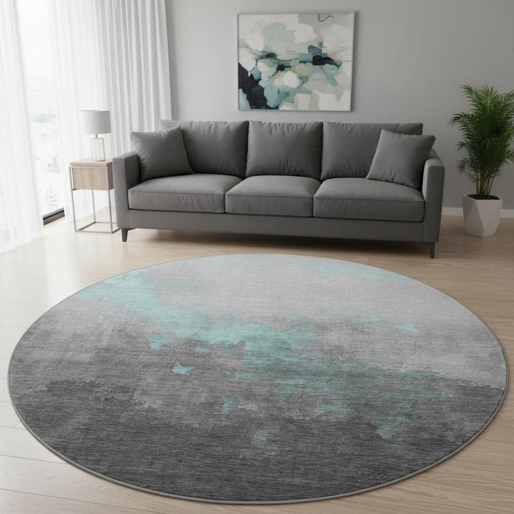 HomeRoots 8' X 10' Teal and Gray Abstract Washable Area Rug – Durable, UV-Resistant, Perfect for Busy Homes! 706731