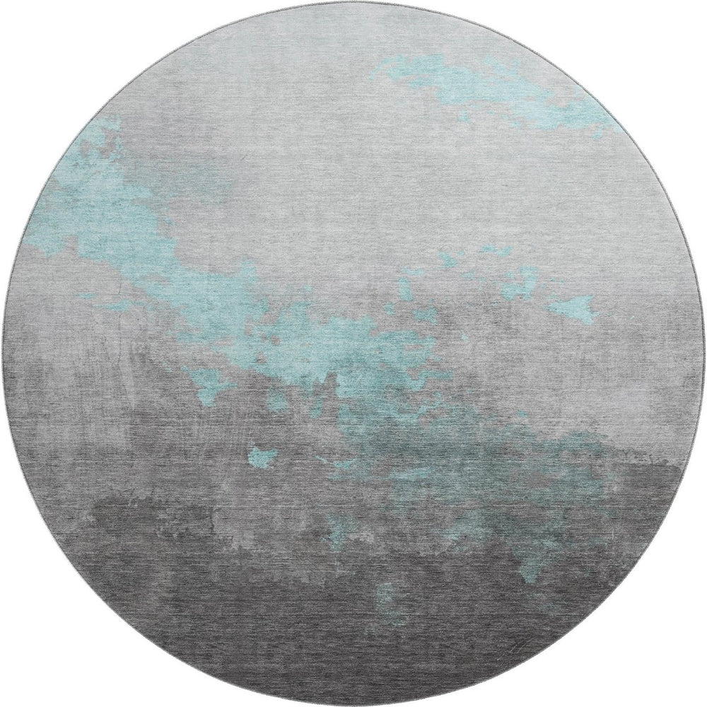 HomeRoots 8' X 10' Teal and Gray Abstract Washable Area Rug – Durable, UV-Resistant, Perfect for Busy Homes! 706731