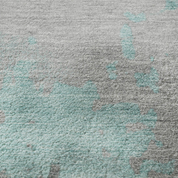HomeRoots 8' X 10' Teal and Gray Abstract Washable Area Rug – Durable, UV-Resistant, Perfect for Busy Homes! 706731