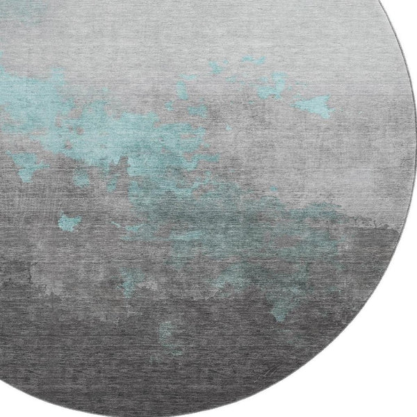 HomeRoots 8' X 10' Teal and Gray Abstract Washable Area Rug – Durable, UV-Resistant, Perfect for Busy Homes! 706731