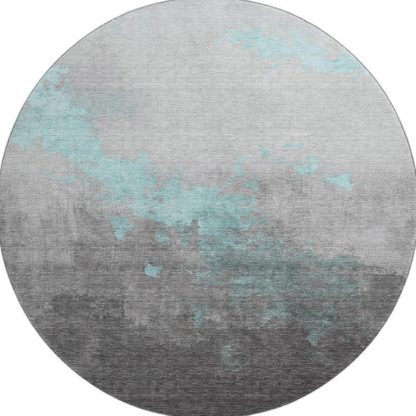 HomeRoots 8' X 10' Teal and Gray Abstract Washable Area Rug – Durable, UV-Resistant, Perfect for Busy Homes! 706731