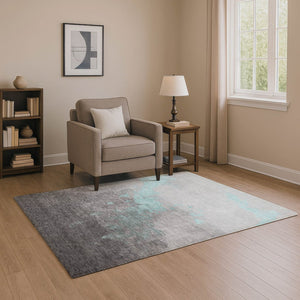 HomeRoots 9' X 12' Teal and Gray Washable Area Rug - Modern Abstract Design with Stain Resistance & UV Protection 706732
