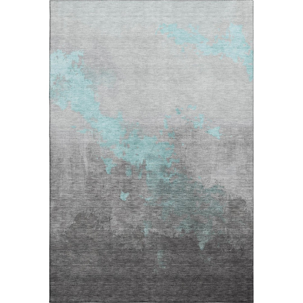HomeRoots 9' X 12' Teal and Gray Washable Area Rug - Modern Abstract Design with Stain Resistance & UV Protection 706732