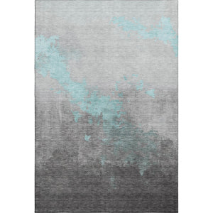 HomeRoots 9' X 12' Teal and Gray Washable Area Rug - Modern Abstract Design with Stain Resistance & UV Protection 706732