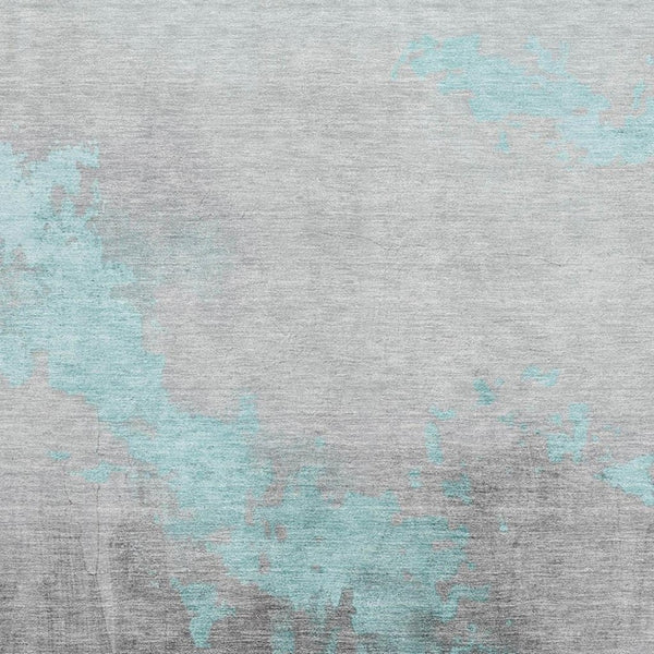 HomeRoots 9' X 12' Teal and Gray Washable Area Rug - Modern Abstract Design with Stain Resistance & UV Protection 706732