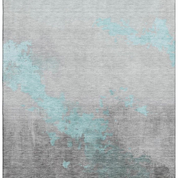 HomeRoots 9' X 12' Teal and Gray Washable Area Rug - Modern Abstract Design with Stain Resistance & UV Protection 706732