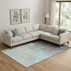 HomeRoots 10' Modern Teal and Gray Abstract Washable Area Rug with UV Protection – Perfect for Kids & Pets! 706733