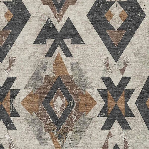 HomeRoots 5' X 8' Beige And Charcoal Southwestern Area Rug – Washable, Stain-Resistant, UV Protected, Durable! 706735