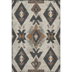 HomeRoots 8' Beige and Charcoal Southwestern Round Rug – Durable, Washable, UV-Protected for Stylish Spaces 706736