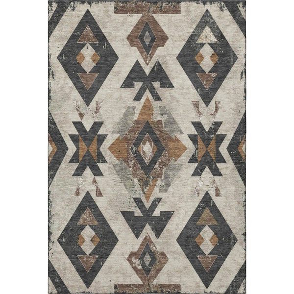 HomeRoots 8' Beige and Charcoal Southwestern Round Rug – Durable, Washable, UV-Protected for Stylish Spaces 706736