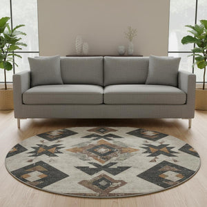 HomeRoots 8' X 10' Southwestern Beige and Charcoal Area Rug – Washable, Stain Resistant, UV Protected Design 706737