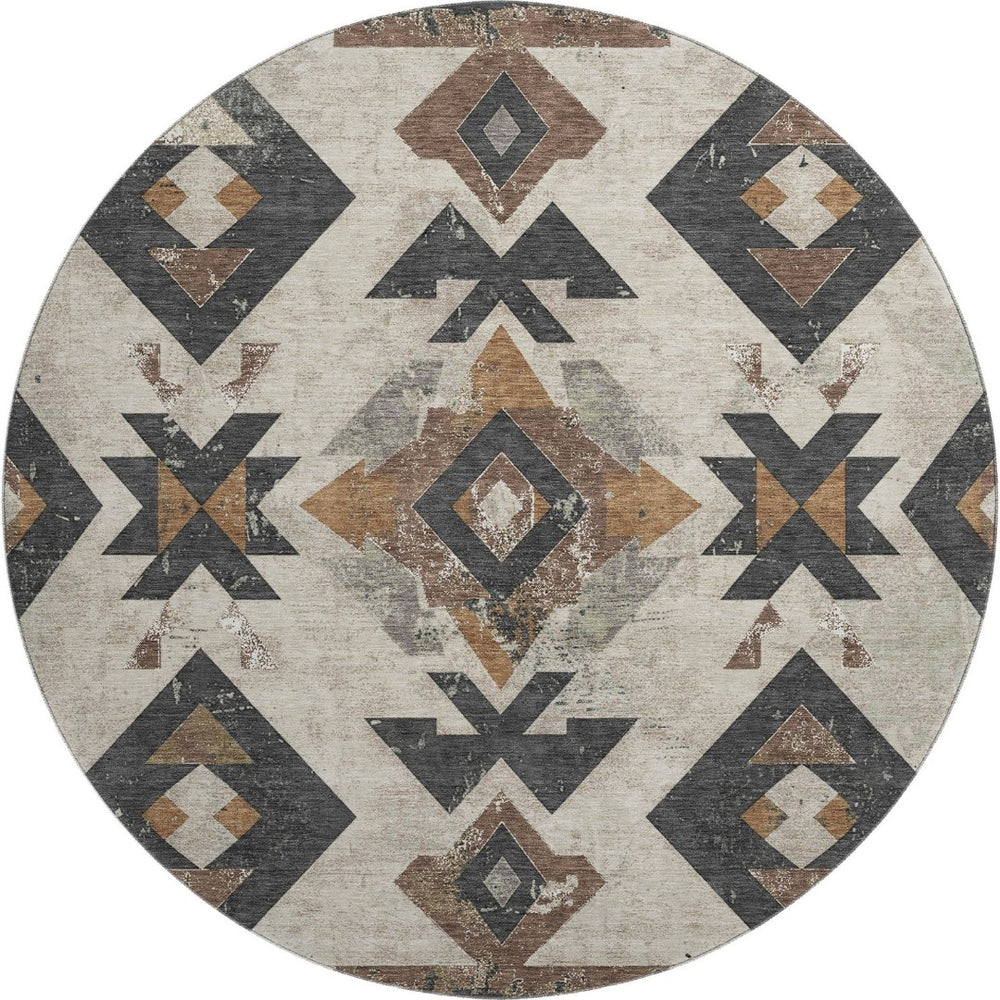 HomeRoots 8' X 10' Southwestern Beige and Charcoal Area Rug – Washable, Stain Resistant, UV Protected Design 706737