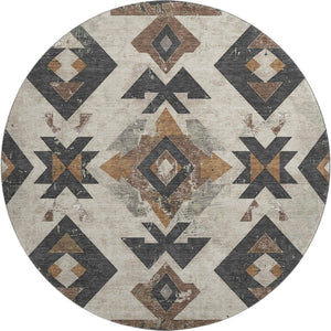HomeRoots 8' X 10' Southwestern Beige and Charcoal Area Rug – Washable, Stain Resistant, UV Protected Design 706737