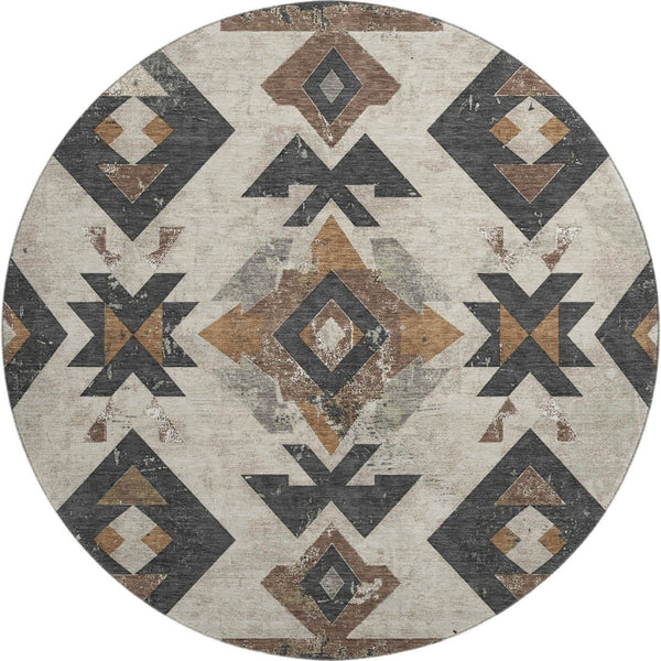 HomeRoots 8' X 10' Southwestern Beige and Charcoal Area Rug – Washable, Stain Resistant, UV Protected Design 706737