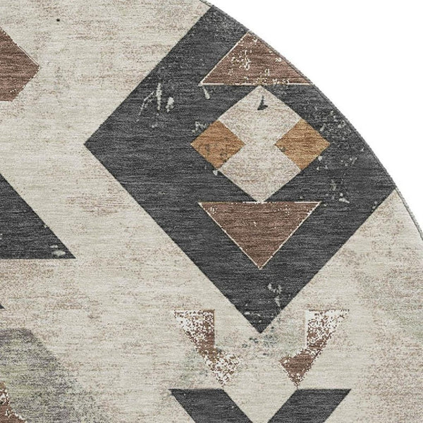 HomeRoots 8' X 10' Southwestern Beige and Charcoal Area Rug – Washable, Stain Resistant, UV Protected Design 706737