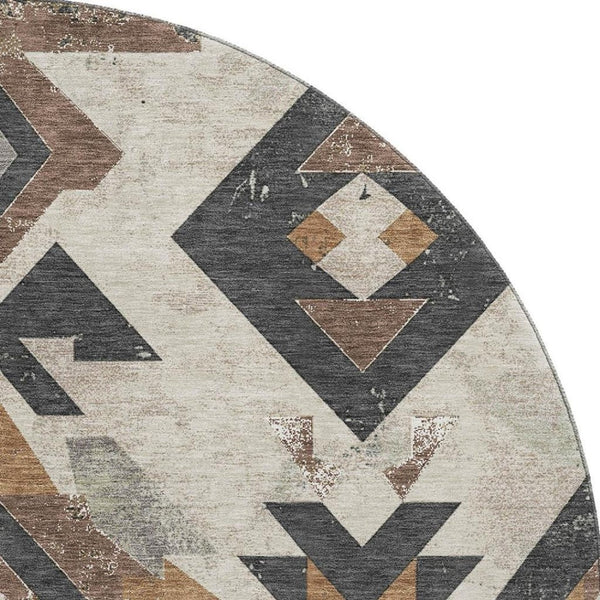 HomeRoots 8' X 10' Southwestern Beige and Charcoal Area Rug – Washable, Stain Resistant, UV Protected Design 706737