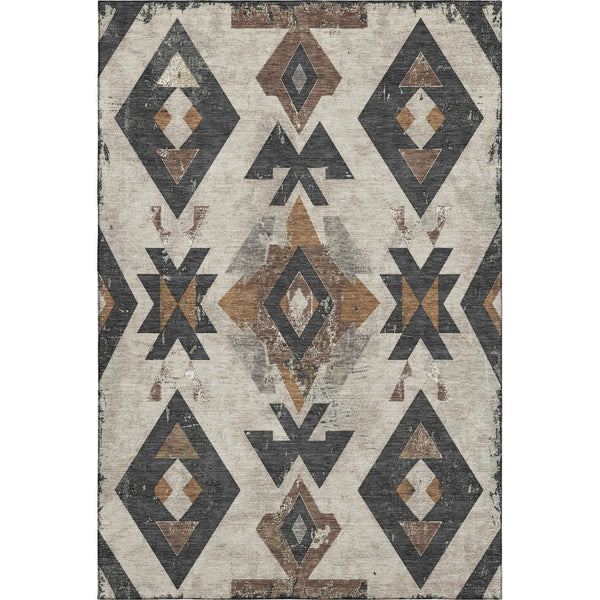 HomeRoots 9' X 12' Beige and Charcoal Southwestern Area Rug - Washable, UV Protected, Durable & Stylish Design 706738