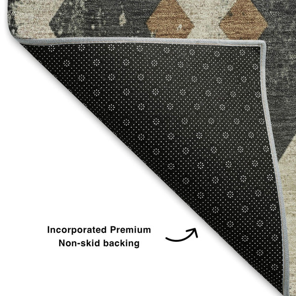 HomeRoots 9' X 12' Beige and Charcoal Southwestern Area Rug - Washable, UV Protected, Durable & Stylish Design 706738