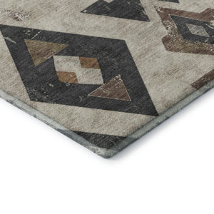 HomeRoots 9' X 12' Beige and Charcoal Southwestern Area Rug - Washable, UV Protected, Durable & Stylish Design 706738