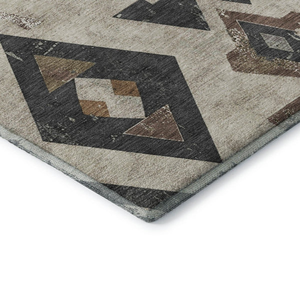 HomeRoots 9' X 12' Beige and Charcoal Southwestern Area Rug - Washable, UV Protected, Durable & Stylish Design 706738